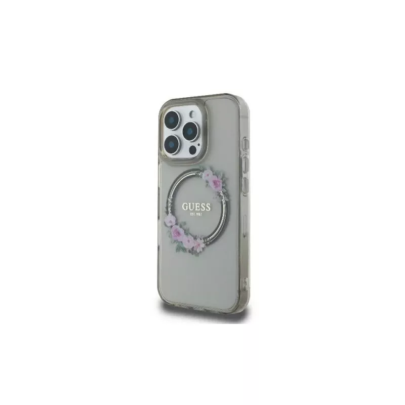 Guess GUHMP16LHFWFCK iPhone 16 Pro Hardcase IML Flowers Wreath MagSafe Schwarz
