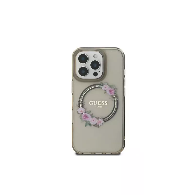 Guess GUHMP16LHFWFCK iPhone 16 Pro Hardcase IML Flowers Wreath MagSafe Schwarz