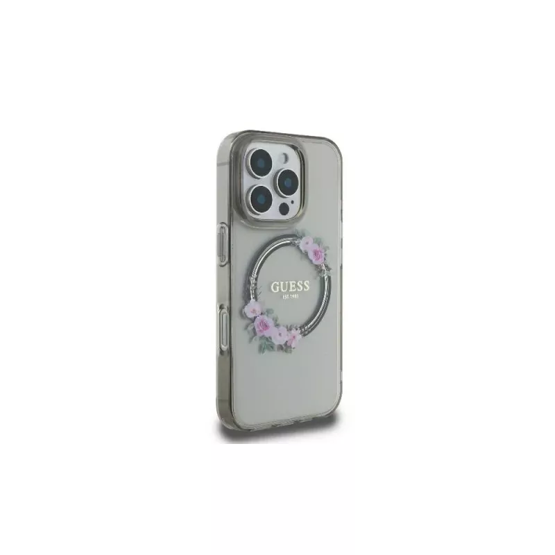 Guess GUHMP16LHFWFCK iPhone 16 Pro Hardcase IML Flowers Wreath MagSafe Schwarz