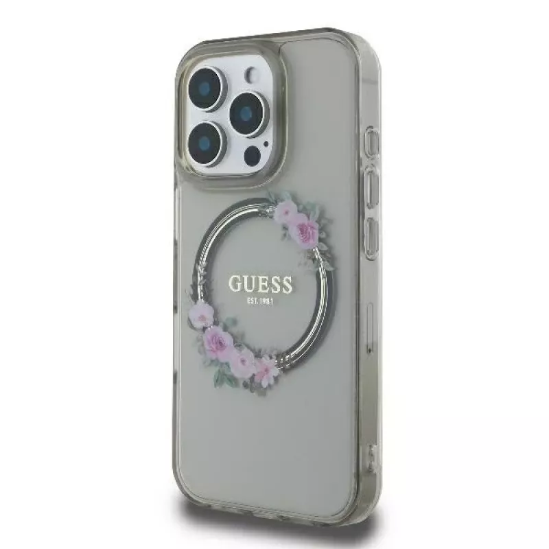 Guess GUHMP16XHFWFCK iPhone 16 Pro Max 6.9 Black Hardcase IML Flowers Wreath MagSafe
