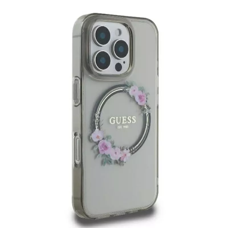 Guess GUHMP16XHFWFCK iPhone 16 Pro Max 6.9 Black Hardcase IML Flowers Wreath MagSafe