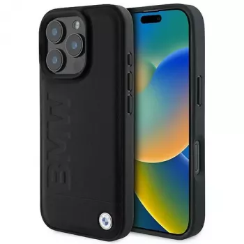 BMW Hot Stamp Leather Hard Case für iPhone 16 Pro 6,3 Zoll Schwarz