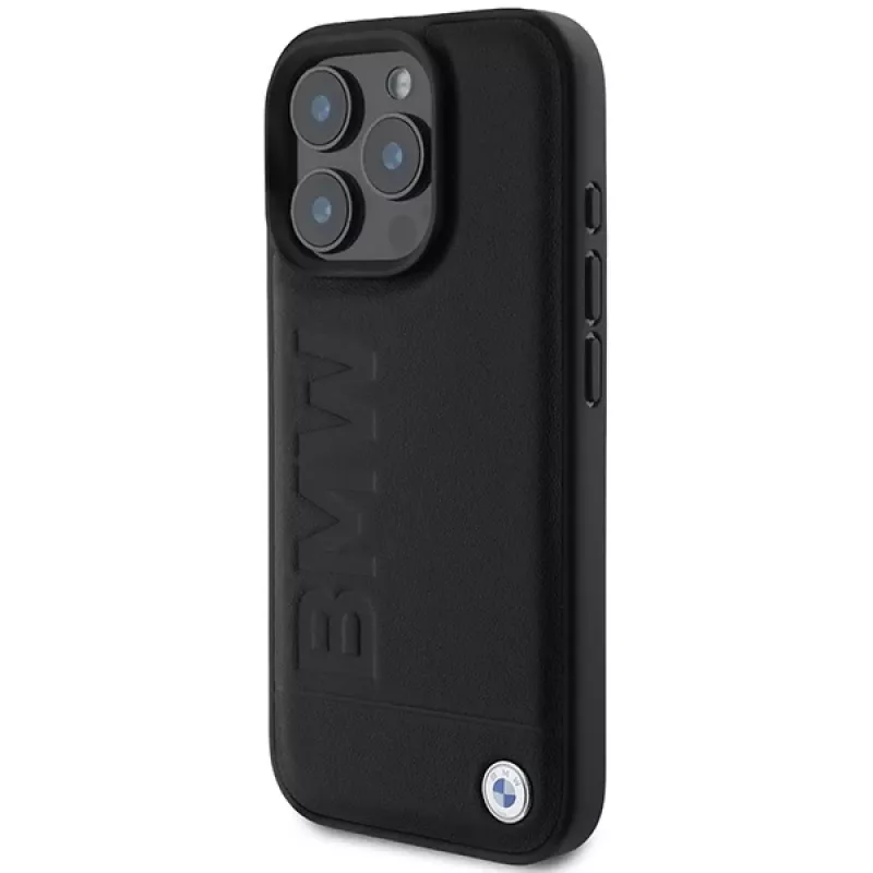 BMW Hot Stamp Leather Hard Case für iPhone 16 Pro 6,3 Zoll Schwarz