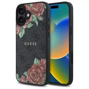 Guess GUHMP16SP4ROPEMCK Hardcase für Apple iPhone 16 6,1 Zoll Schwarz 4G Flowers Print MagSafe
