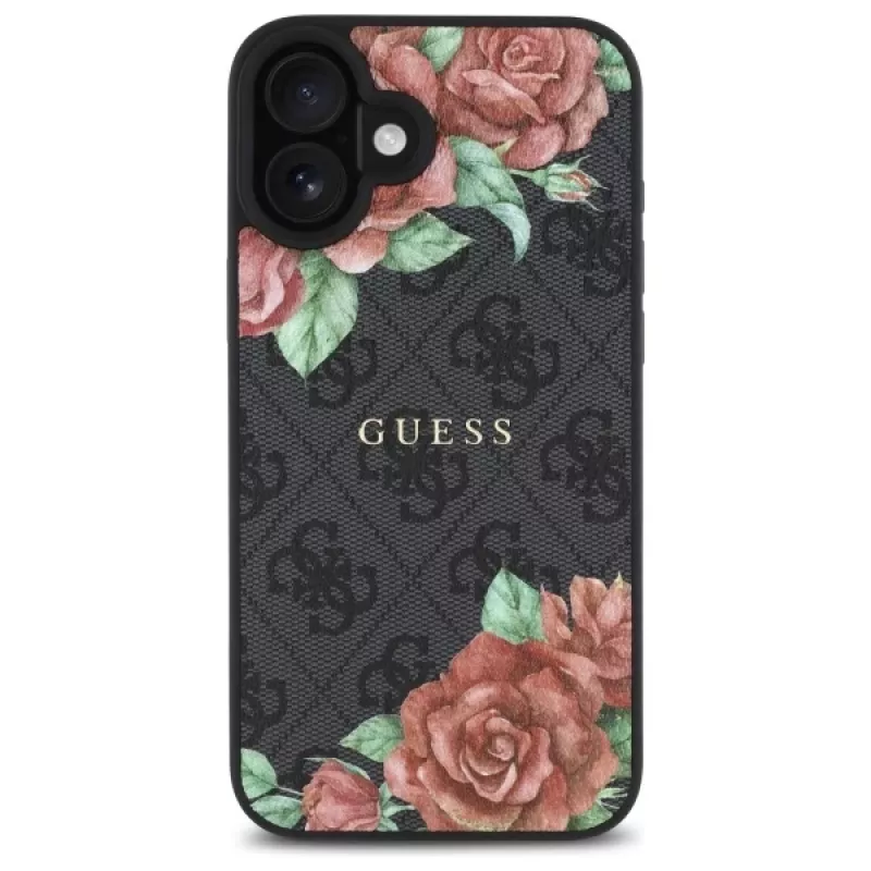Guess GUHMP16SP4ROPEMCK Hardcase für Apple iPhone 16 6,1 Zoll Schwarz 4G Flowers Print MagSafe