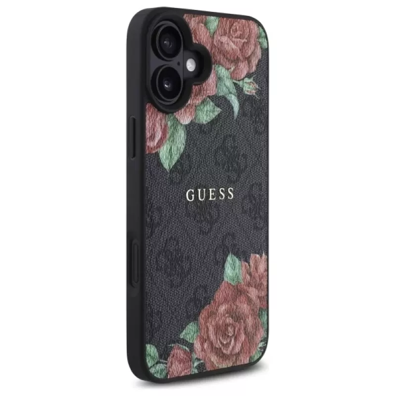 Guess GUHMP16SP4ROPEMCK Hardcase für Apple iPhone 16 6,1 Zoll Schwarz 4G Flowers Print MagSafe