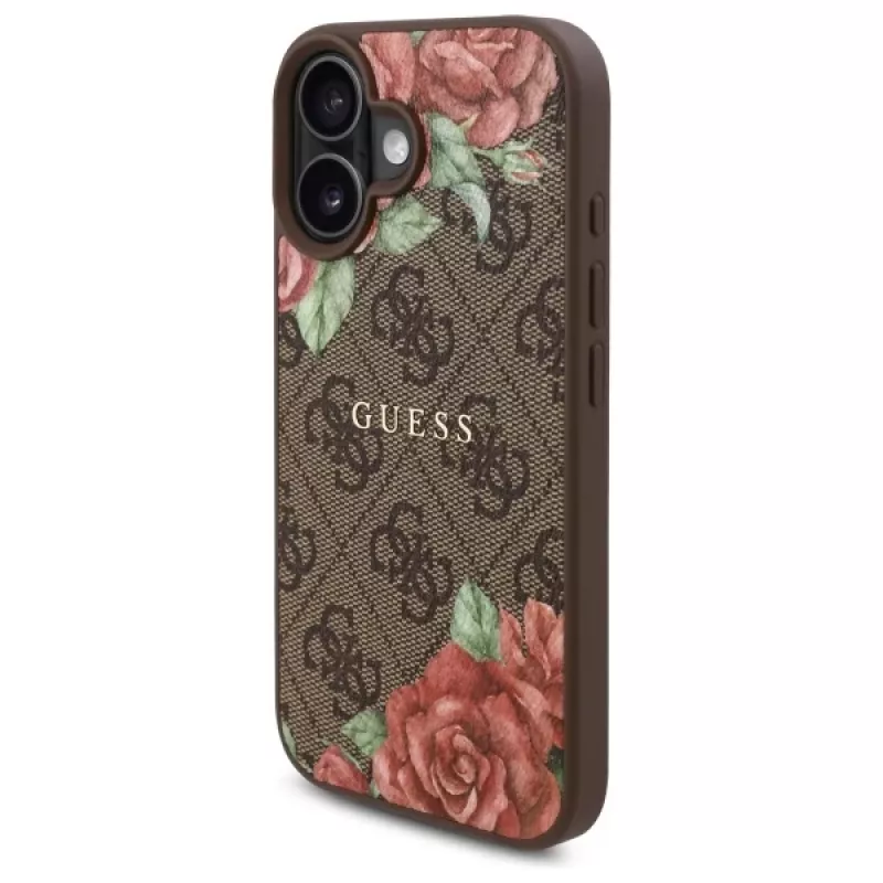 Guess GUHMP16SP4ROPEMCW Hardcase für Apple iPhone 16 6,1 Zoll Braun 4G Flowers Print MagSafe