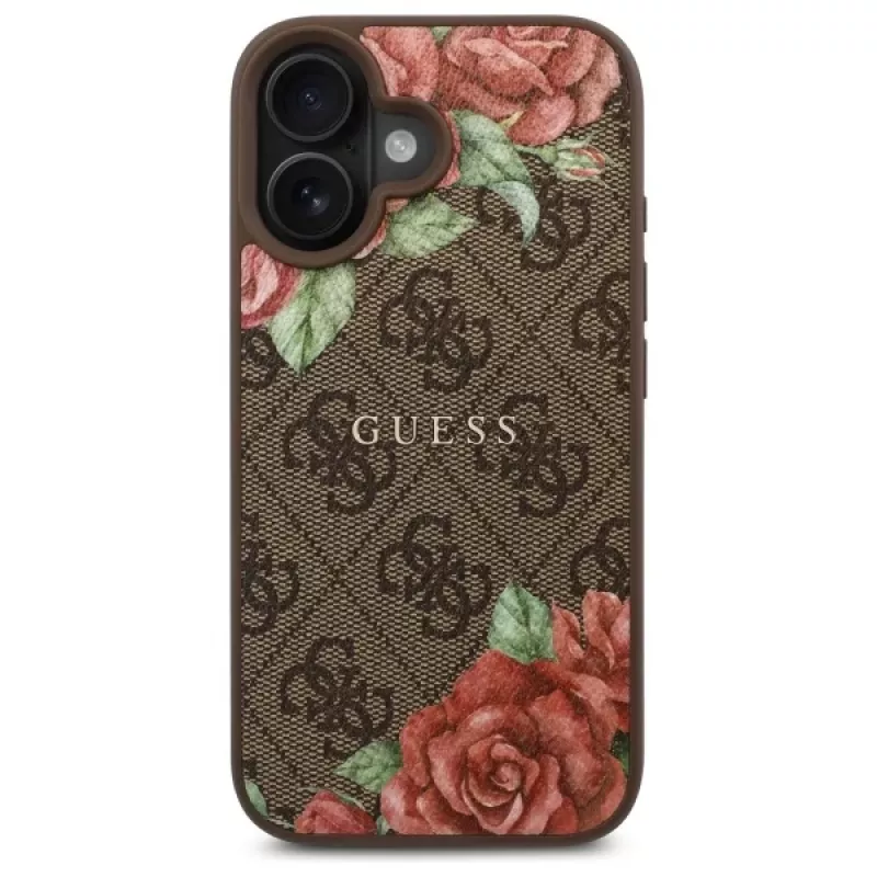 Guess GUHMP16SP4ROPEMCW Hardcase für Apple iPhone 16 6,1 Zoll Braun 4G Flowers Print MagSafe