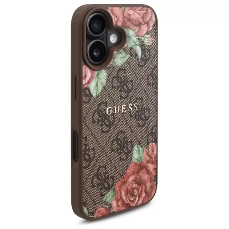 Guess GUHMP16SP4ROPEMCW Hardcase für Apple iPhone 16 6,1 Zoll Braun 4G Flowers Print MagSafe