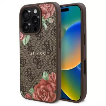 Guess GUHMP16LP4ROPEMCW iPhone 16 Pro Hardcase 4G Flowers Print MagSafe Braun