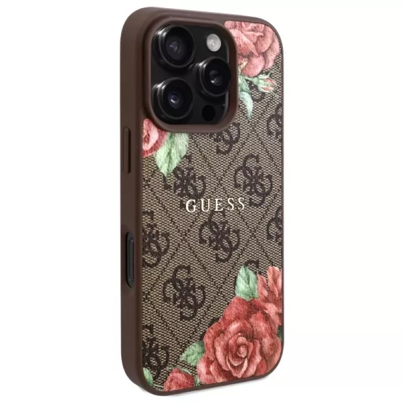 Guess GUHMP16LP4ROPEMCW iPhone 16 Pro Hardcase 4G Flowers Print MagSafe Braun