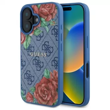 Guess GUHMP16SP4ROPEMCB iPhone 16 6,1 Zoll Blaue Hartschale 4G Flowers Print MagSafe