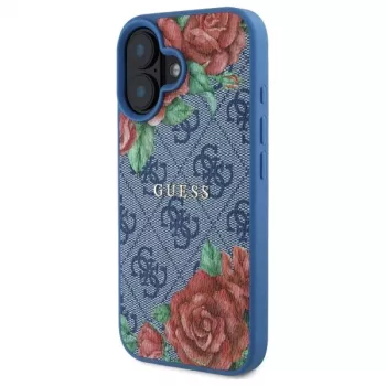 Guess GUHMP16SP4ROPEMCB iPhone 16 6,1 Zoll Blaue Hartschale 4G Flowers Print MagSafe