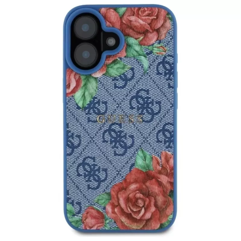 Guess GUHMP16SP4ROPEMCB iPhone 16 6,1 Zoll Blaue Hartschale 4G Flowers Print MagSafe