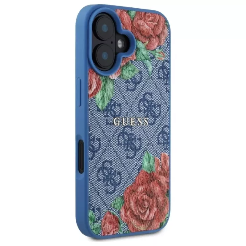 Guess GUHMP16SP4ROPEMCB iPhone 16 6,1 Zoll Blaue Hartschale 4G Flowers Print MagSafe