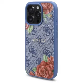 Guess GUHMP16LP4ROPEMCB iPhone 16 Pro 6,3 Zoll blaue Hartschale 4G Flowers Print MagSafe