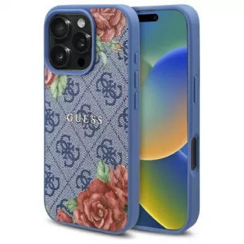 Guess GUHMP16XP4ROPEMCB iPhone 16 Pro Max 6,9 Zoll Blaue Hardcase 4G Flowers Print MagSafe