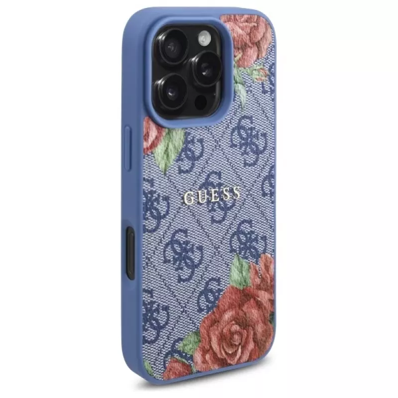 Guess GUHMP16XP4ROPEMCB iPhone 16 Pro Max 6,9 Zoll Blaue Hardcase 4G Flowers Print MagSafe