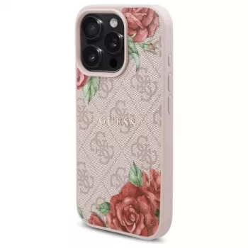 Guess GUHMP16LP4ROPEMCP Hardcase für iPhone 16 Pro 6,3 Zoll Pink 4G Flowers Print MagSafe