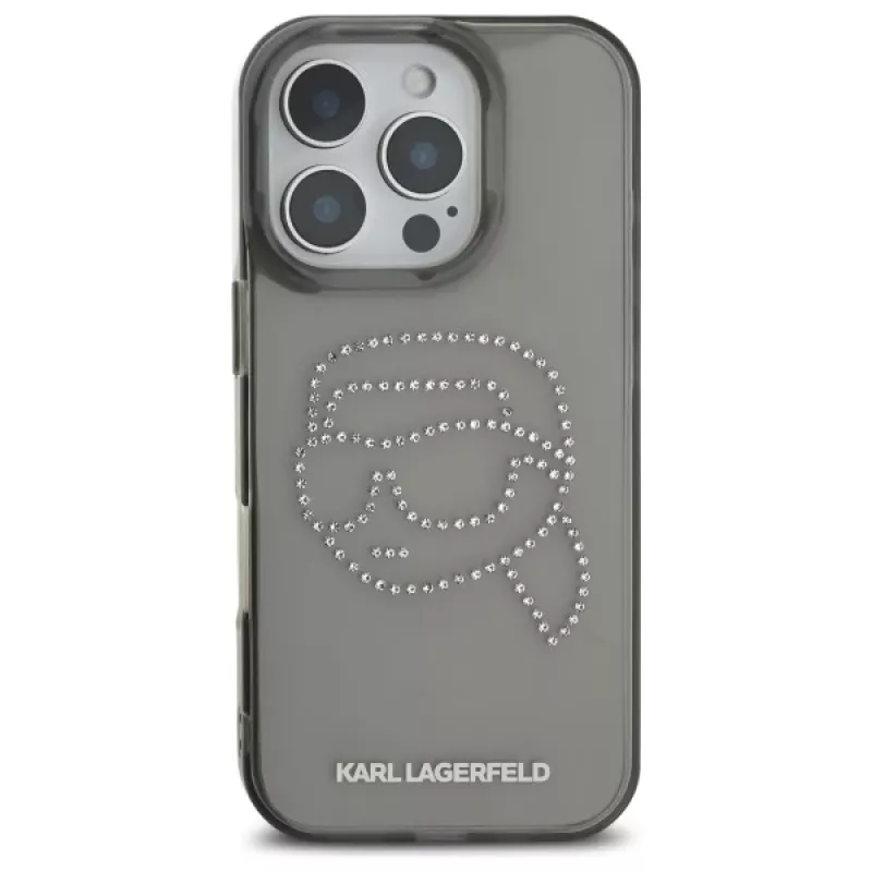 Karl Lagerfeld IML Rhinestones Karl Head Case für iPhone 16 Pro Max (Schwarz)