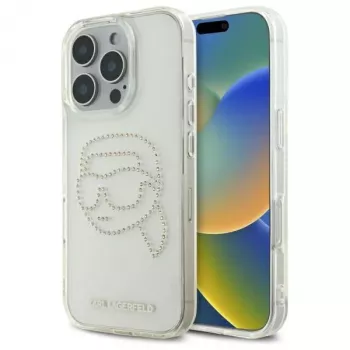 Karl Lagerfeld IML Rhinestones Karl Head Back Cover für iPhone 16 Pro Max (Transparent)