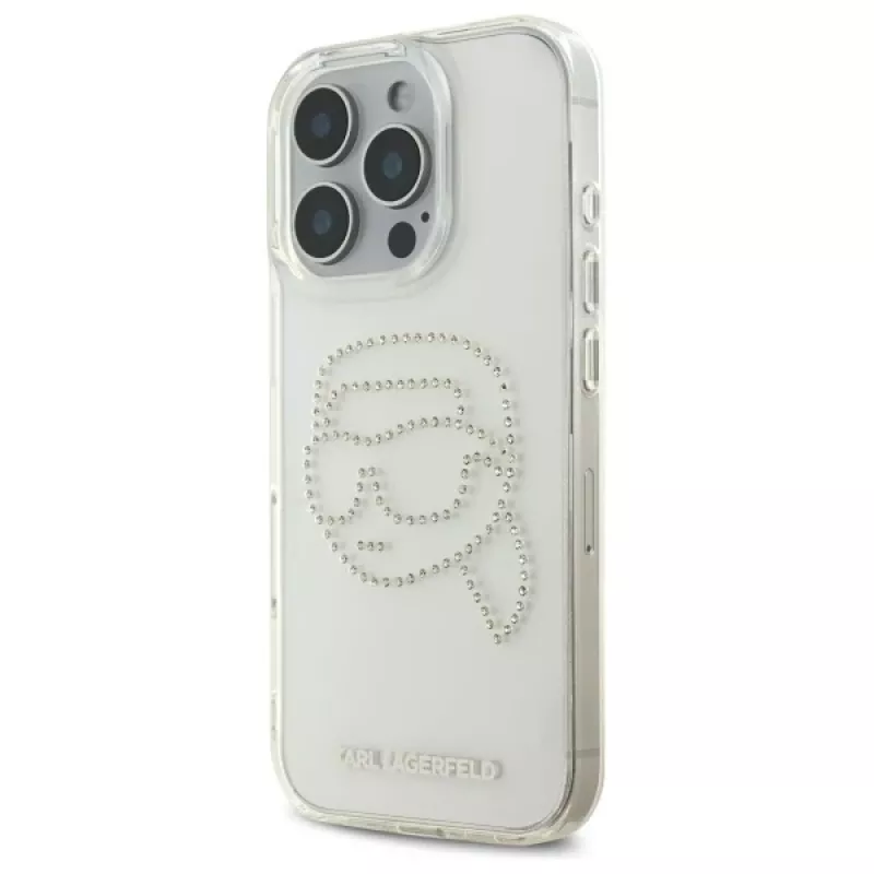 Karl Lagerfeld IML Rhinestones Karl Head Back Cover für iPhone 16 Pro Max (Transparent)