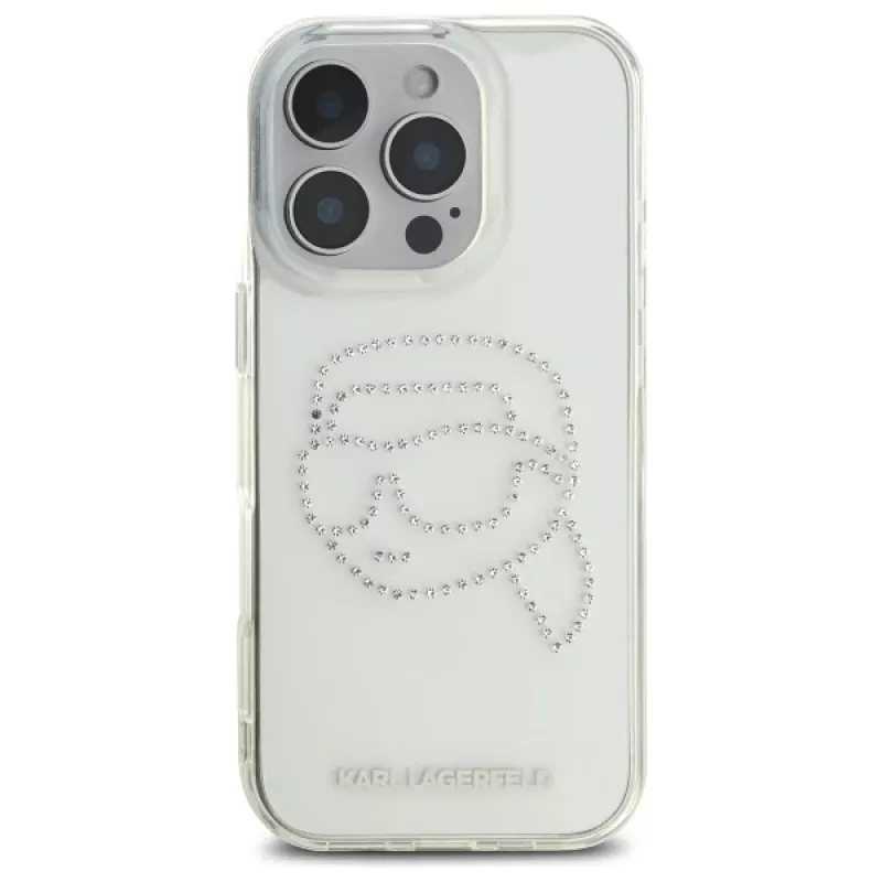Karl Lagerfeld IML Rhinestones Karl Head Back Cover für iPhone 16 Pro Max (Transparent)