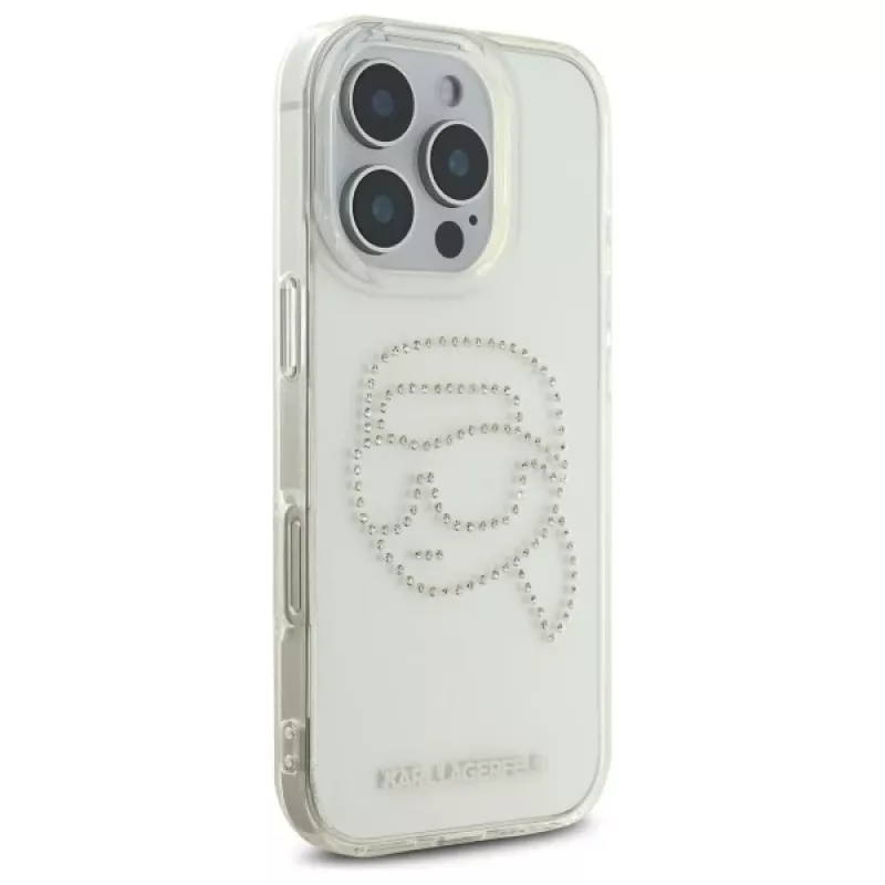 Karl Lagerfeld IML Rhinestones Karl Head Back Cover für iPhone 16 Pro Max (Transparent)