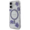Guess Resin Flowers Glitter MagSafe Case für iPhone 16 Lila