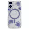 Guess Resin Flowers Glitter MagSafe Case für iPhone 16 Lila