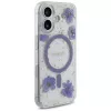Guess Resin Flowers Glitter MagSafe Case für iPhone 16 Lila