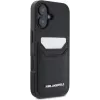 Karl Lagerfeld HC Grained PU Card Slot Metal Elongated Case für iPhone 16, Schwarz