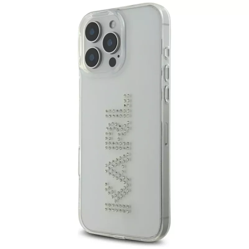 Karl Lagerfeld IML Rhinestones Logo Case für iPhone 16 Pro, Transparent