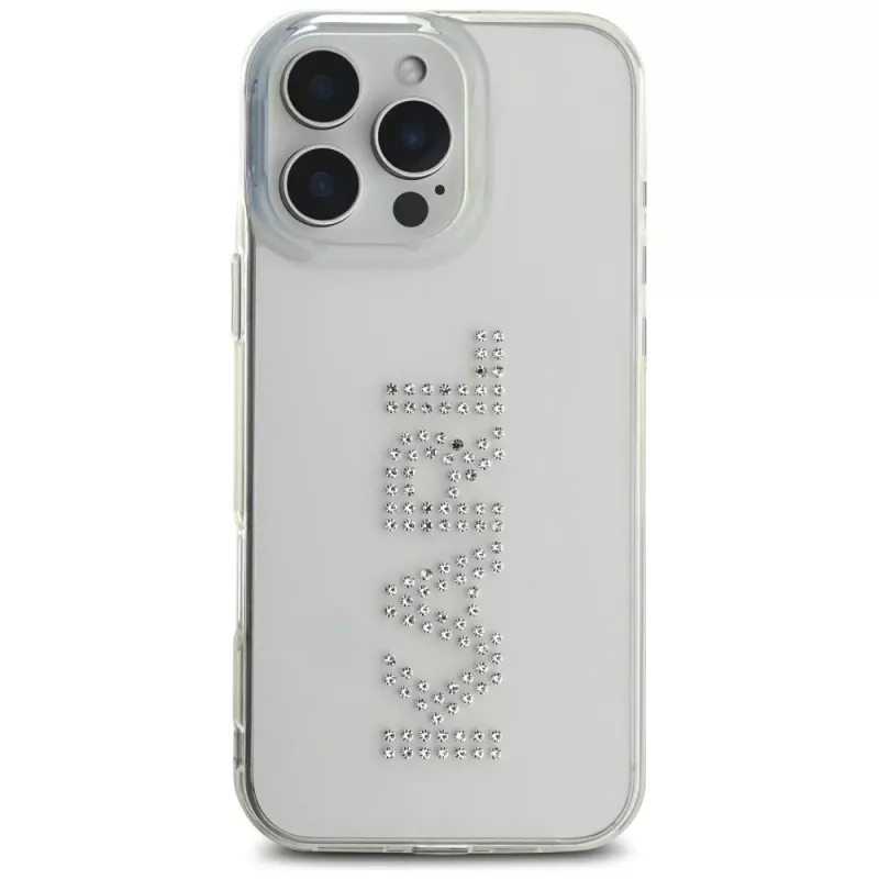 Karl Lagerfeld IML Rhinestones Logo Case für iPhone 16 Pro, Transparent