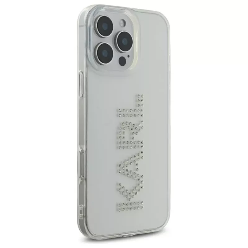 Karl Lagerfeld KLHCP16XHKLSTDCT Hard Case für iPhone 16 Pro Max 6,9 Zoll Transparent mit Strass-Logo