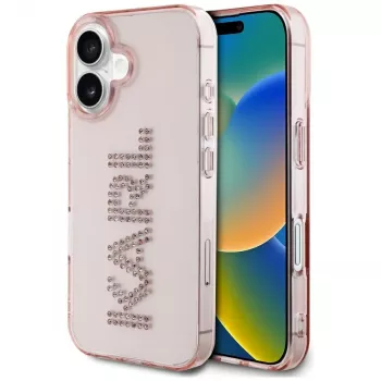 Karl Lagerfeld IML Rhinestones Logo Back Cover für iPhone 16, Pink