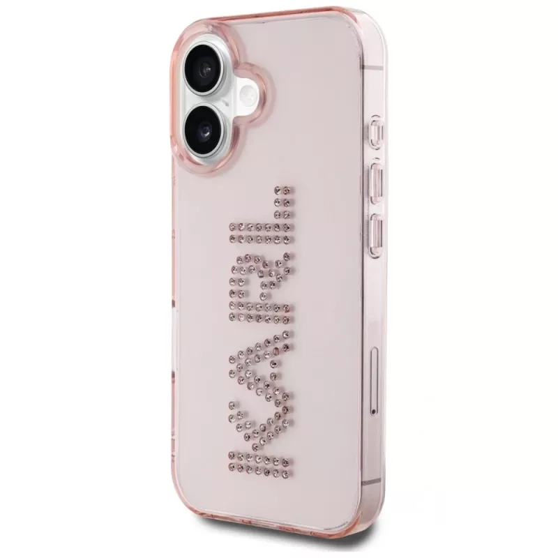 Karl Lagerfeld IML Rhinestones Logo Back Cover für iPhone 16, Pink