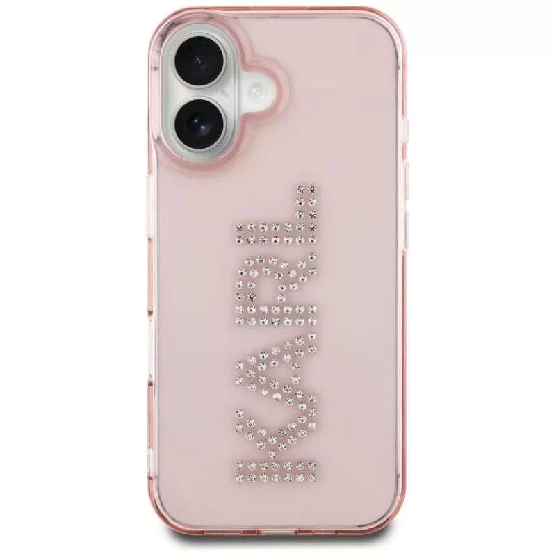 Karl Lagerfeld IML Rhinestones Logo Back Cover für iPhone 16, Pink