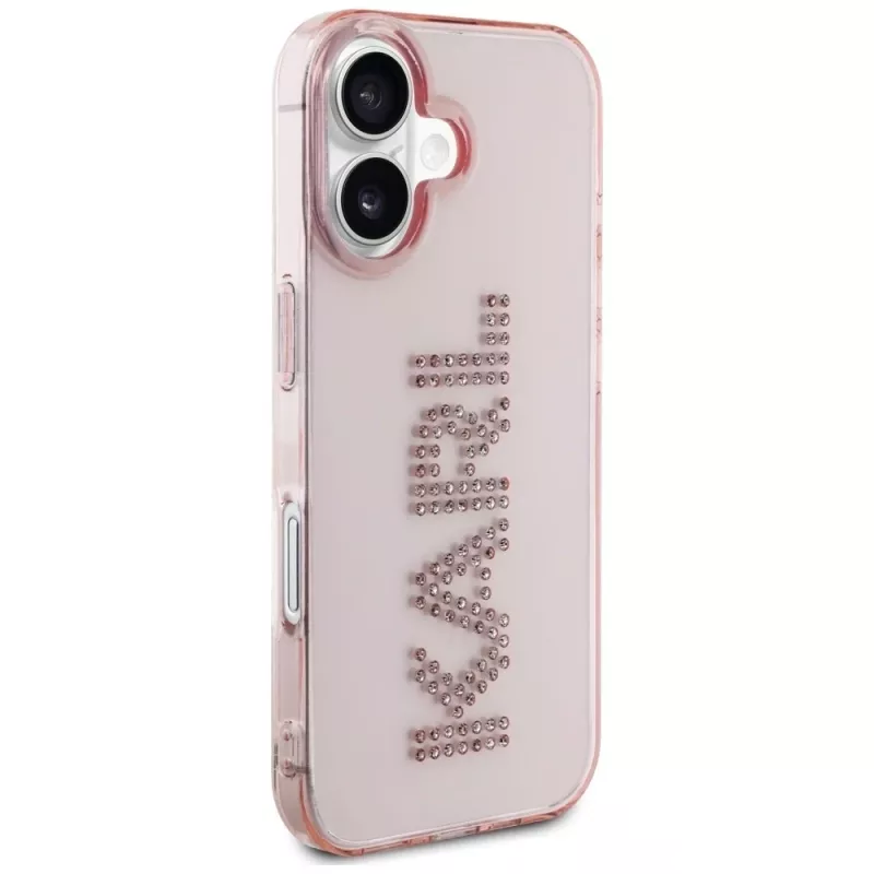 Karl Lagerfeld IML Rhinestones Logo Back Cover für iPhone 16, Pink