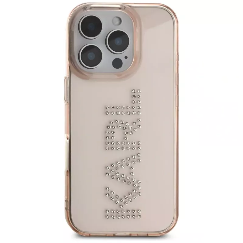 KARL LAGERFELD IML Rhinestones Logo Case für iPhone 16 Pro Max Pink
