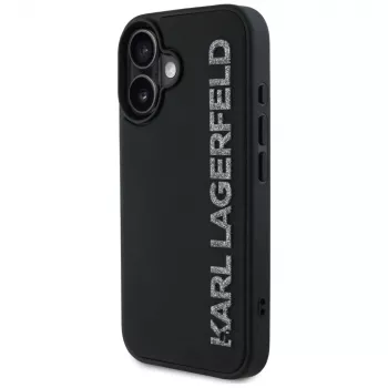 KARL LAGERFELD HC 3D Rubber Elongated Glitter Case für iPhone 16, Schwarz