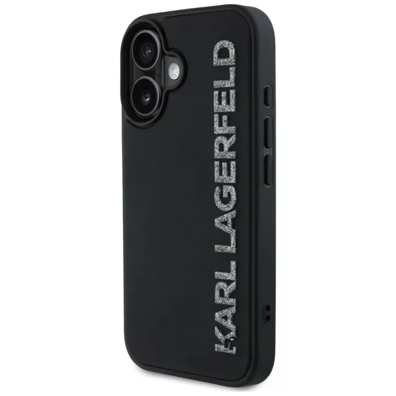 KARL LAGERFELD HC 3D Rubber Elongated Glitter Case für iPhone 16, Schwarz
