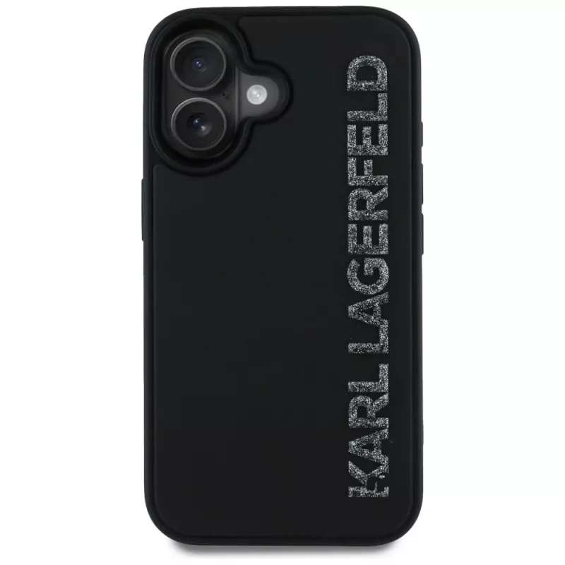 KARL LAGERFELD HC 3D Rubber Elongated Glitter Case für iPhone 16, Schwarz