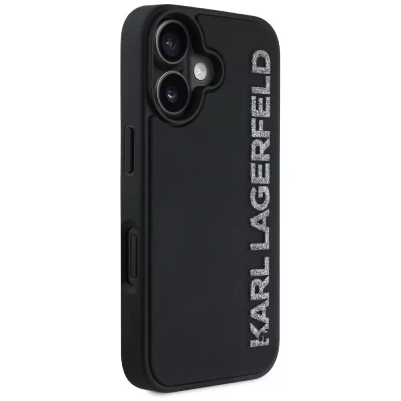 KARL LAGERFELD HC 3D Rubber Elongated Glitter Case für iPhone 16, Schwarz