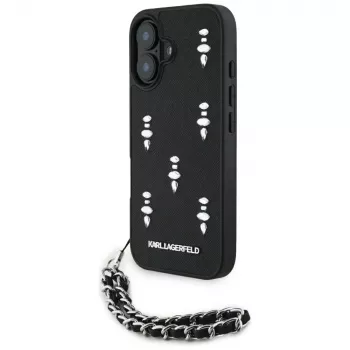 Karl Lagerfeld Saffiano Crystals with Chain Case für iPhone 16 Schwarz