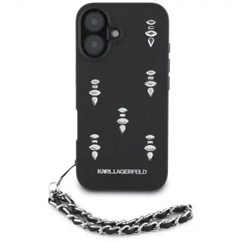 Karl Lagerfeld Saffiano Crystals with Chain Case für iPhone 16 Schwarz