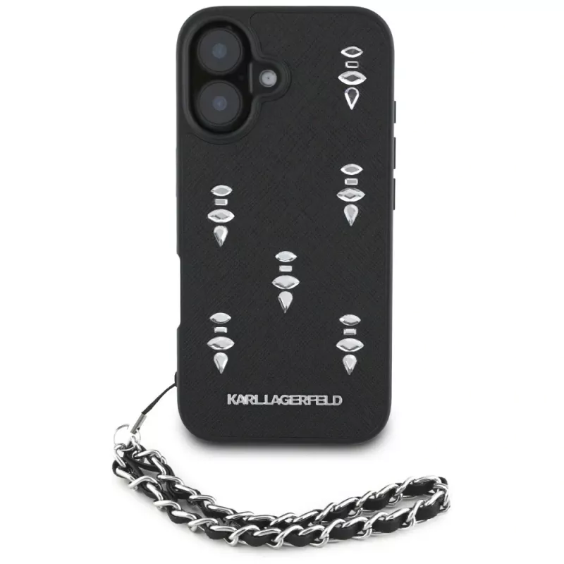 Karl Lagerfeld Saffiano Crystals with Chain Case für iPhone 16 Schwarz