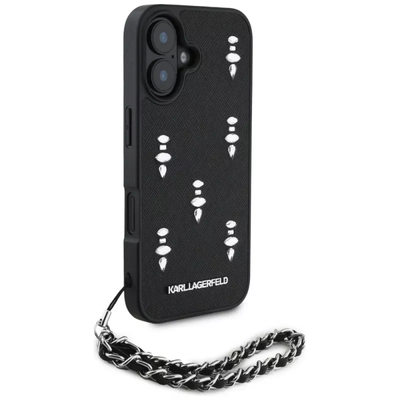 Karl Lagerfeld Saffiano Crystals with Chain Case für iPhone 16 Schwarz