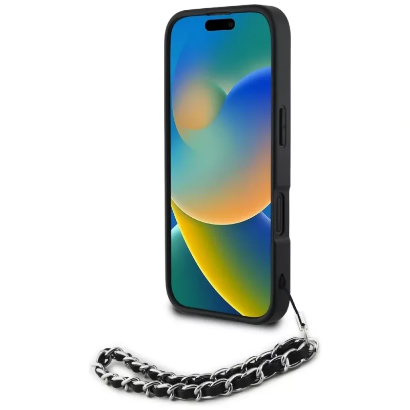 Karl Lagerfeld Saffiano Crystals with Chain Case für iPhone 16 Schwarz