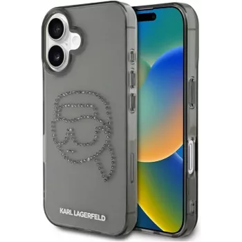 Karl Lagerfeld IML Rhinestones Karl Head Case für iPhone 16 (Schwarz)